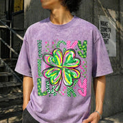 Lucky Shamrock St Patrick’s Day Vintage Washed T-Shirt in Purple