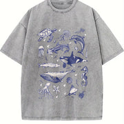 Sea Animal 90s Retro Vintage Washed T-Shirt in Gray