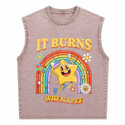 It Burns When I Pee Vintage Washed Tank Top in Brown