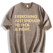 EXERCISING JUST ENOUGH TO F≈CK & FIGHT & Style vintage washed oversized T-shirt in Brown