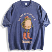 The Only Squat I'm Doin' Is Diddly Cowboy Frog vintage washed oversized T-shirt in Blue