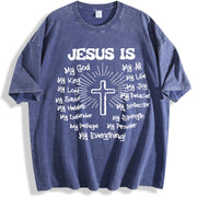 Cross Jesus God vintage washed oversized T-shirt in Blue