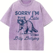 Sorry I'm Late Dilly Dallying Feral Raccoon Lover vintage washed oversized T-shirt in Purple