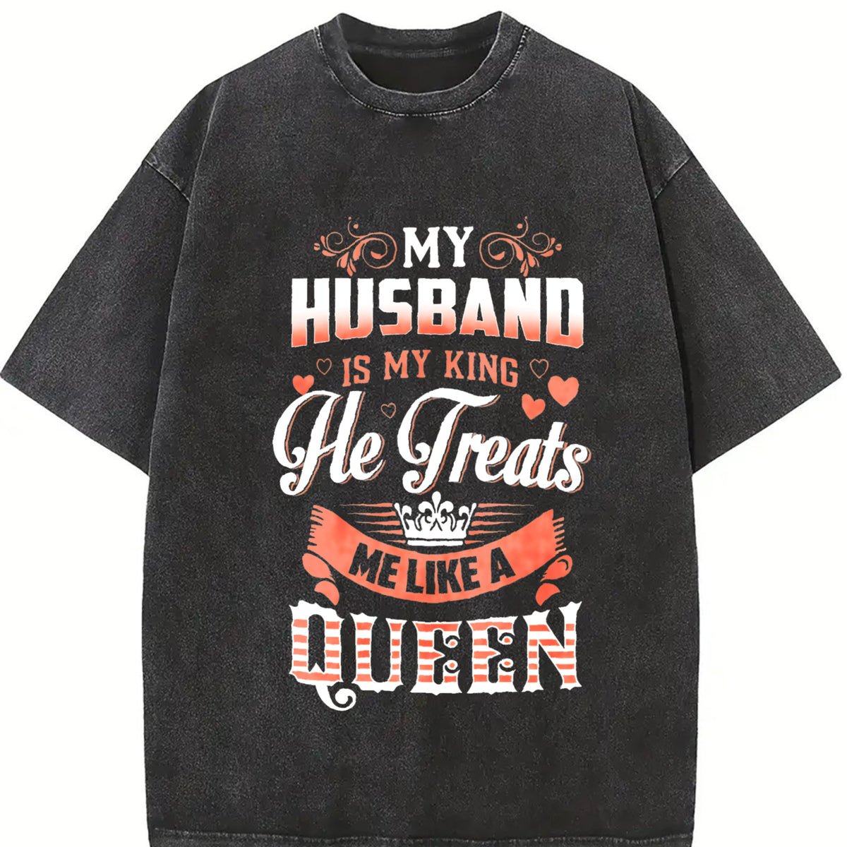 My Husband Is My King Vintage Washed T-Shirt in Black