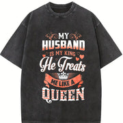 My Husband Is My King Vintage Washed T-Shirt in Black