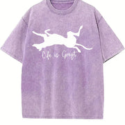 Life Is Greyt Greyhound Lover Vintage Washed T-Shirt in Purple