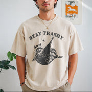 Stay Trashy Raccoon Vintage Washed T-Shirt in Beige