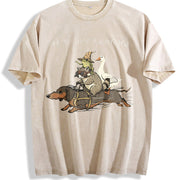 Off To Cause A Kerfuffle Dachshund Frog Meme vintage washed oversized T-shirt in Beige