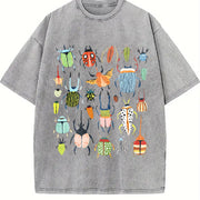 Insect- Party Batik Retro Brand Vintage Washed T-Shirt in Gray