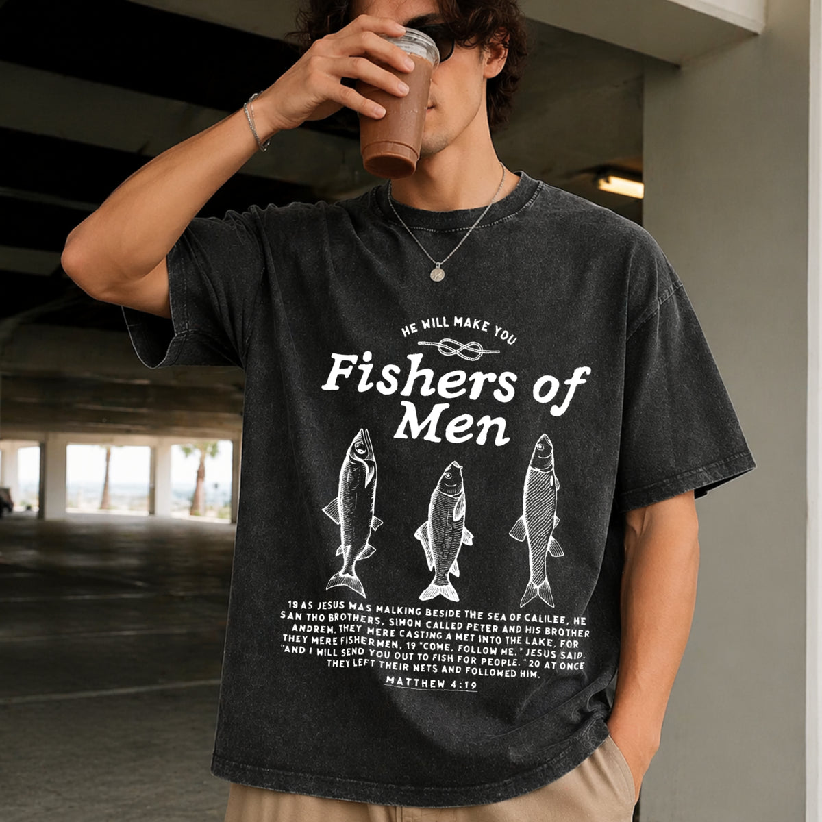 Fishers of Christian Vintage Washed T-Shirt in Black