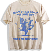 Retro Cat with Butterfly Wings 90s Vintage Washed T-Shirt in Beige