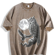 Owl 90s Retro Forest Bird Vintage Washed T-Shirt in Brown