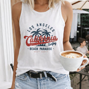 Los Angeles California Surfing Beach Paradise Crew-neck Women's Color Cotton Tank Top in White