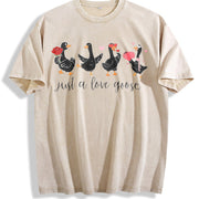 Batik Humor Heart Goose Vintage Washed T-Shirt in Beige