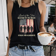 Land of the Free Because of the Brave Women's Color Cotton Tank Top in Black