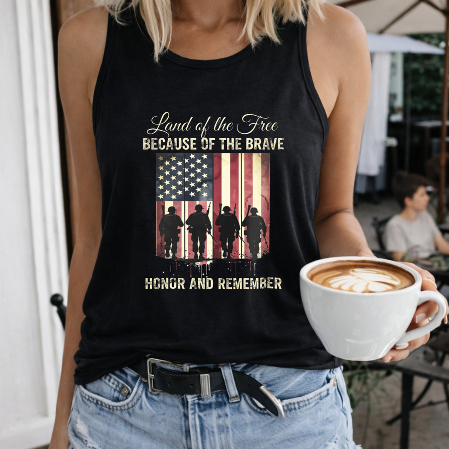 Land of the Free Because of the Brave Women's Color Cotton Tank Top in Black
