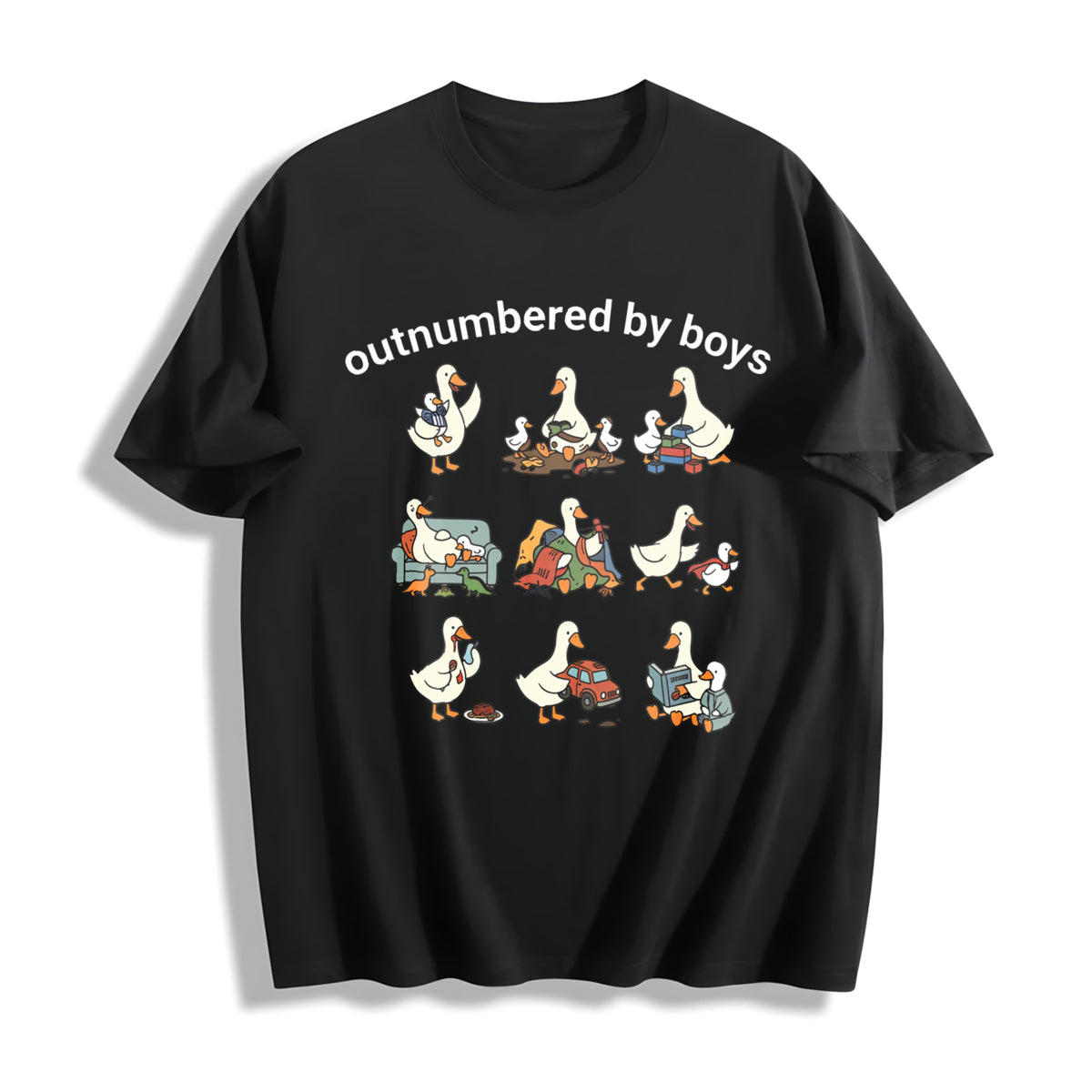 Boy Mom Goose Boy Mama Cotton T-Shirt in Black