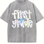 First Grade Teacher Vintage Washed T-Shirt in Gray