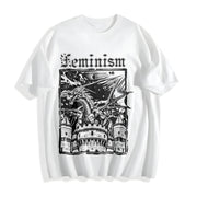 Feminism Dragon Castle Cotton T-Shirt in White