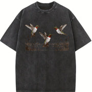 Hummingbird 90s Retro Botanical Bird Wildlife Vintage Washed T-Shirt in Black