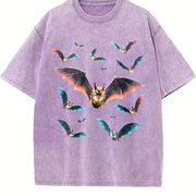 Bats Y2k Retro Gothic Bat Vintage Washed T-Shirt in Purple