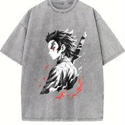Retro Limited Tanjiro - Demon Slayer Infinity Castle Arc vintage washed oversized T-shirt in Gray