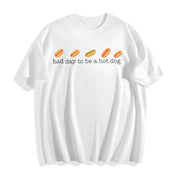 Bad Day to Be a Hotdog Retro Hotdog Cotton T-Shirt in White