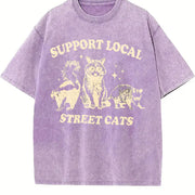 Support Local Street Cats Raccoon Skunk vintage washed oversized T-shirt in Purple