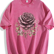 Skull Rose Dark Gothic (2d) Large Vintage Washed T-Shirt in Red