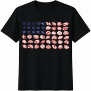 USA Coastal Shell American Flag Sea Shell Cotton T-Shirt in Black