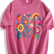 Mexican Bohemian Vintage Washed T-Shirt in Red