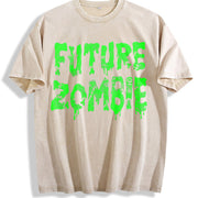 Future Zombie Spooky Slimey Undead Zombies for Ladies Cute Vintage Washed T-Shirt in Beige
