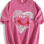 1pc Mysterious Heart-shaped Eye Vintage Washed T-Shirt in Red