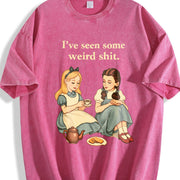 Storybook Dark Humor Alice Illustration Vintage Washed T-Shirt in Red