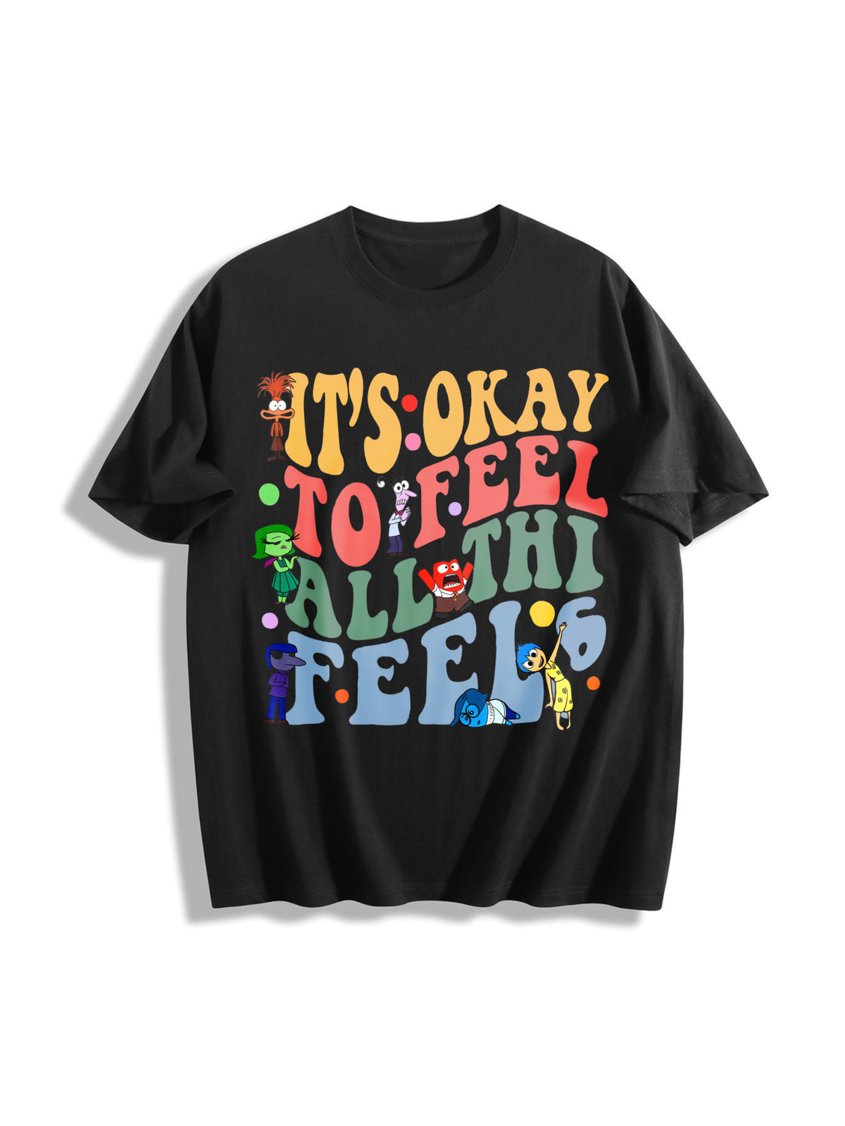 It's Okay to Feel All the Feels 2 Slides Cotton T-Shirt in Black