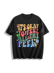 It's Okay to Feel All the Feels 2 Slides Cotton T-Shirt in Black