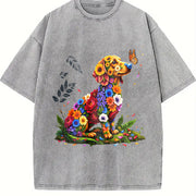 Coastal Granddaughter Vibes + Sun-faded: Vibrant Floral Vintage Washed T-Shirt in Gray