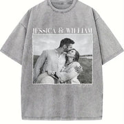 Personalized Couple Vintage Washed T-Shirt in Gray