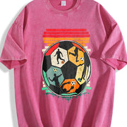 Soccer Player Collage Ball Vintage Washed T-Shirt in Red