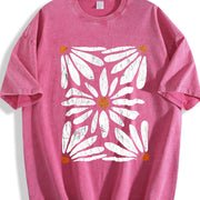 Boho Daisy Botanical Knit vintage washed oversized T-shirt in Red