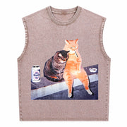 Smoking Cat Meme Vintage Washed Tank Top in Brown