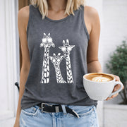 Three Giraffes in Glasses Women's Color Cotton Tank Top in Gray