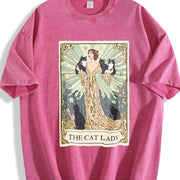 Cat Tarot Card Cat Lover Vintage Washed T-Shirt in Red
