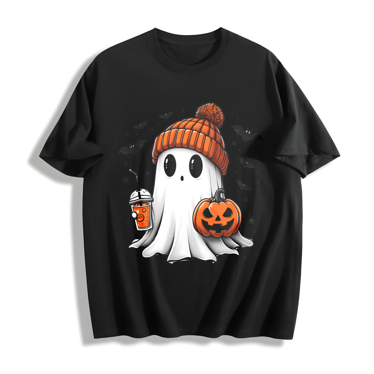 Halloween Ghost Cute Ghost Cotton T-Shirt in Black