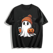Halloween Ghost Cute Ghost Cotton T-Shirt in Black