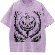 Retro Halloween Scene 90s Vintage Washed T-Shirt in Purple