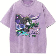 Anime X Dragon Halftone Vintage Washed T-Shirt in Purple
