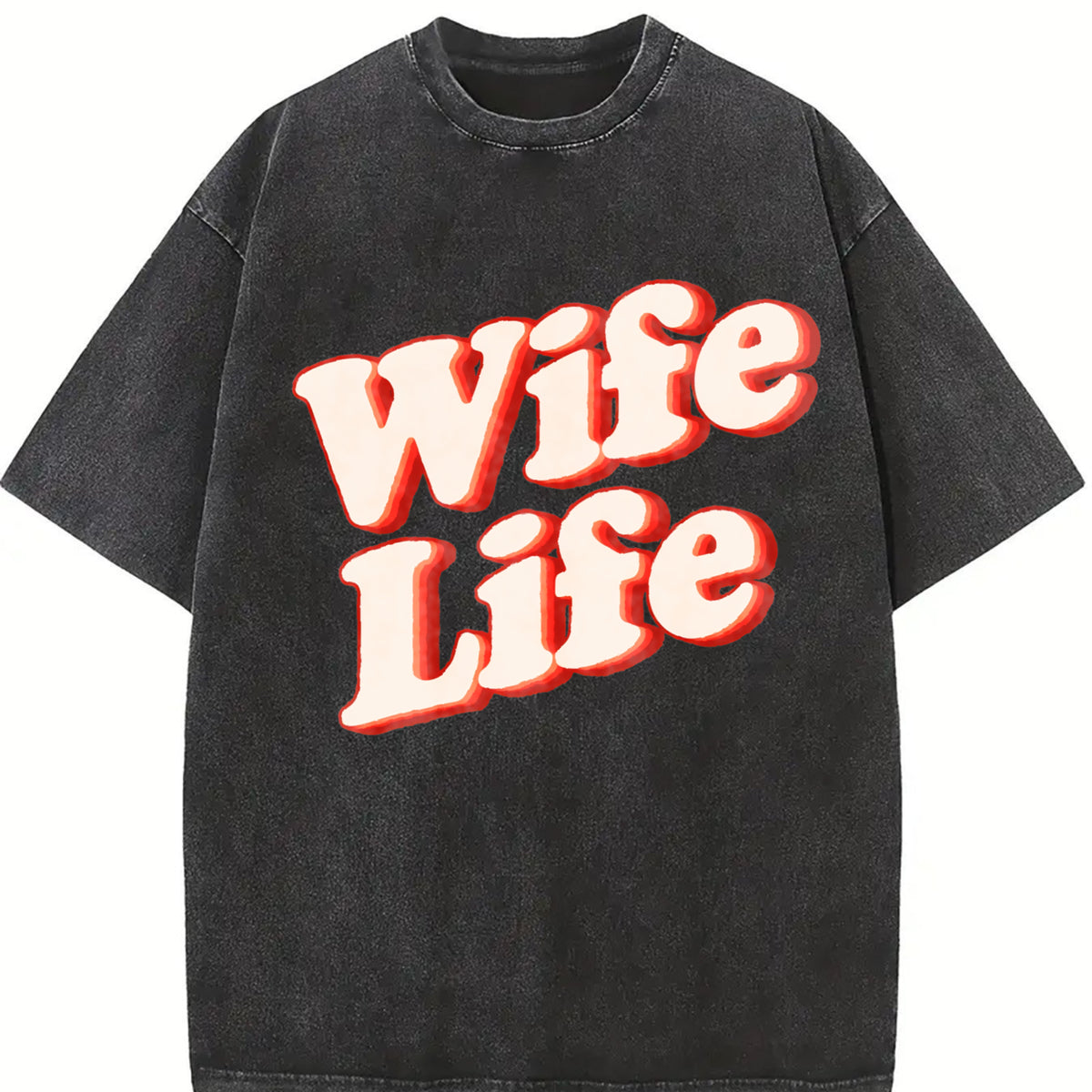 Wife Life Vintage Washed T-Shirt in Black
