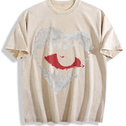 1pc Mysterious Heart-shaped Eye Vintage Washed T-Shirt in Beige