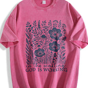 Floral Christian Bible Verse Vintage Washed T-Shirt in Red